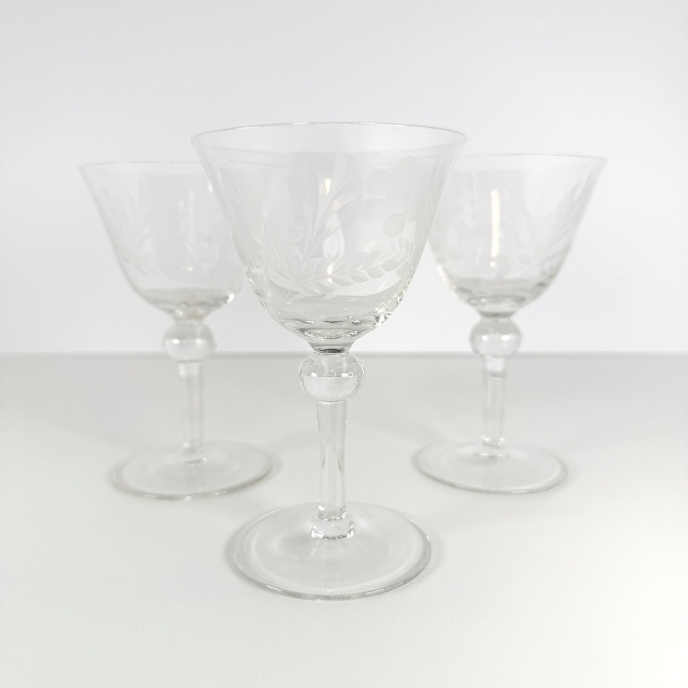 Crystal Cordial Liquor Cocktail Glasses Danube By Colony floral and wheat motif